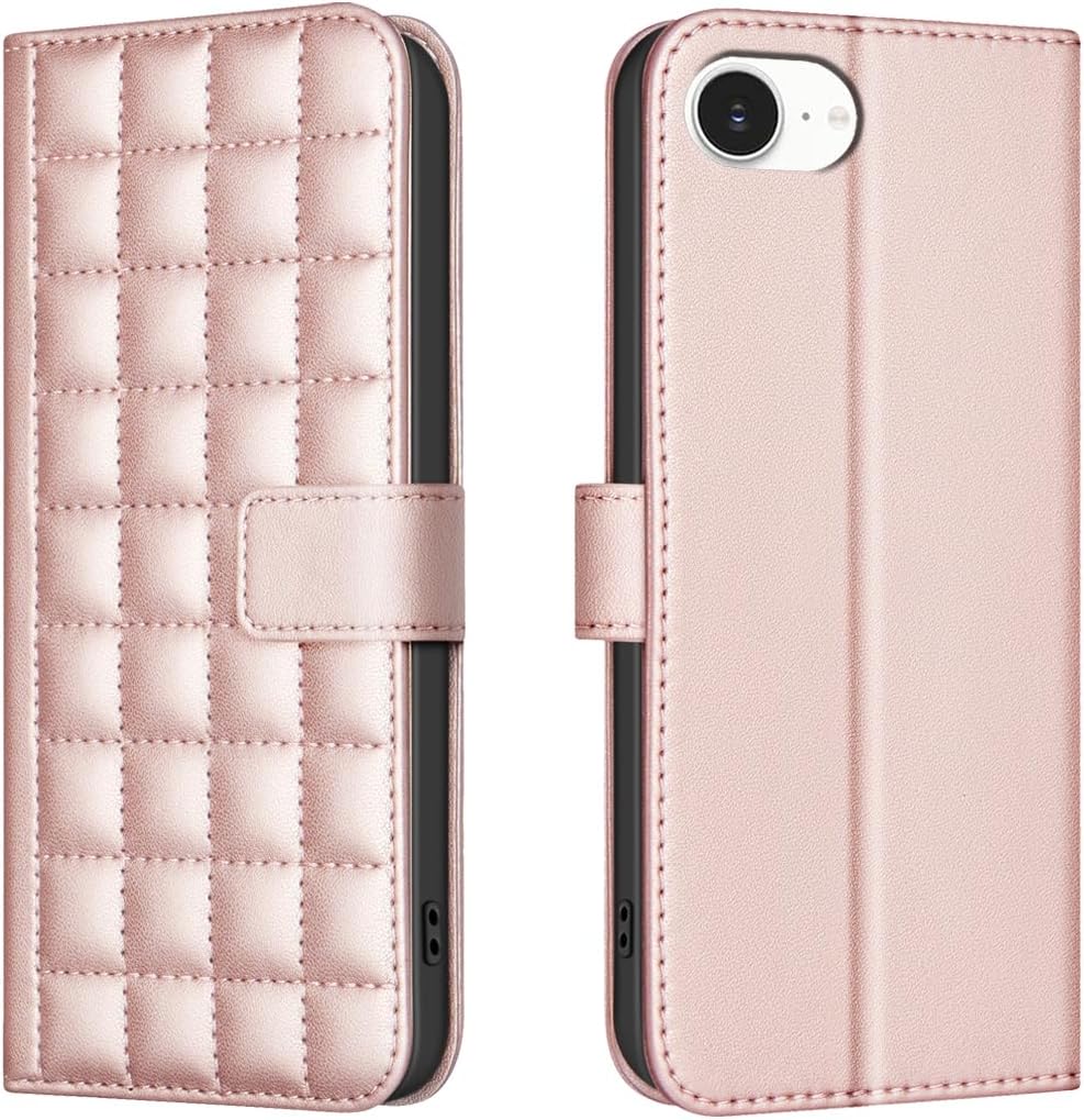 Plaid Wallet Phone Case for iPhone 16E, Wallet Phone Case, Flip Stand, Credit Card Slot Wallet With wrist strap Green