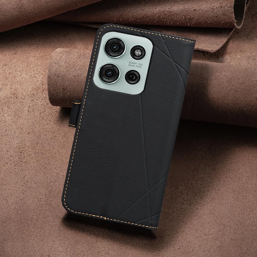 iTape Wallet phone case for Motorola Moto G75, RFID anti-theft wallet, pressed edge leather case flip cover stand Blue