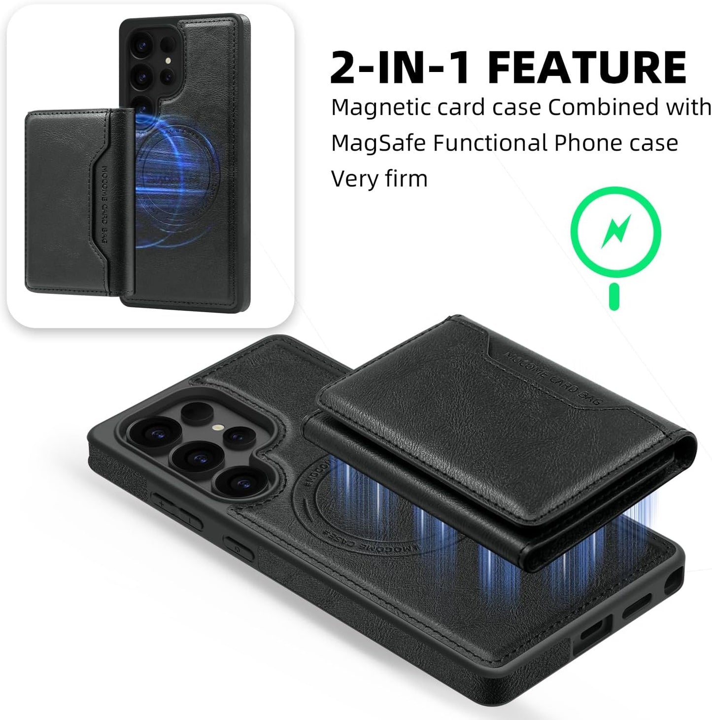 2 in 1 card holder phone case for Samsung Galaxy S25 Ultra, magnetic leather phone case magnetic car mount wireless charging, card holder holder Purple