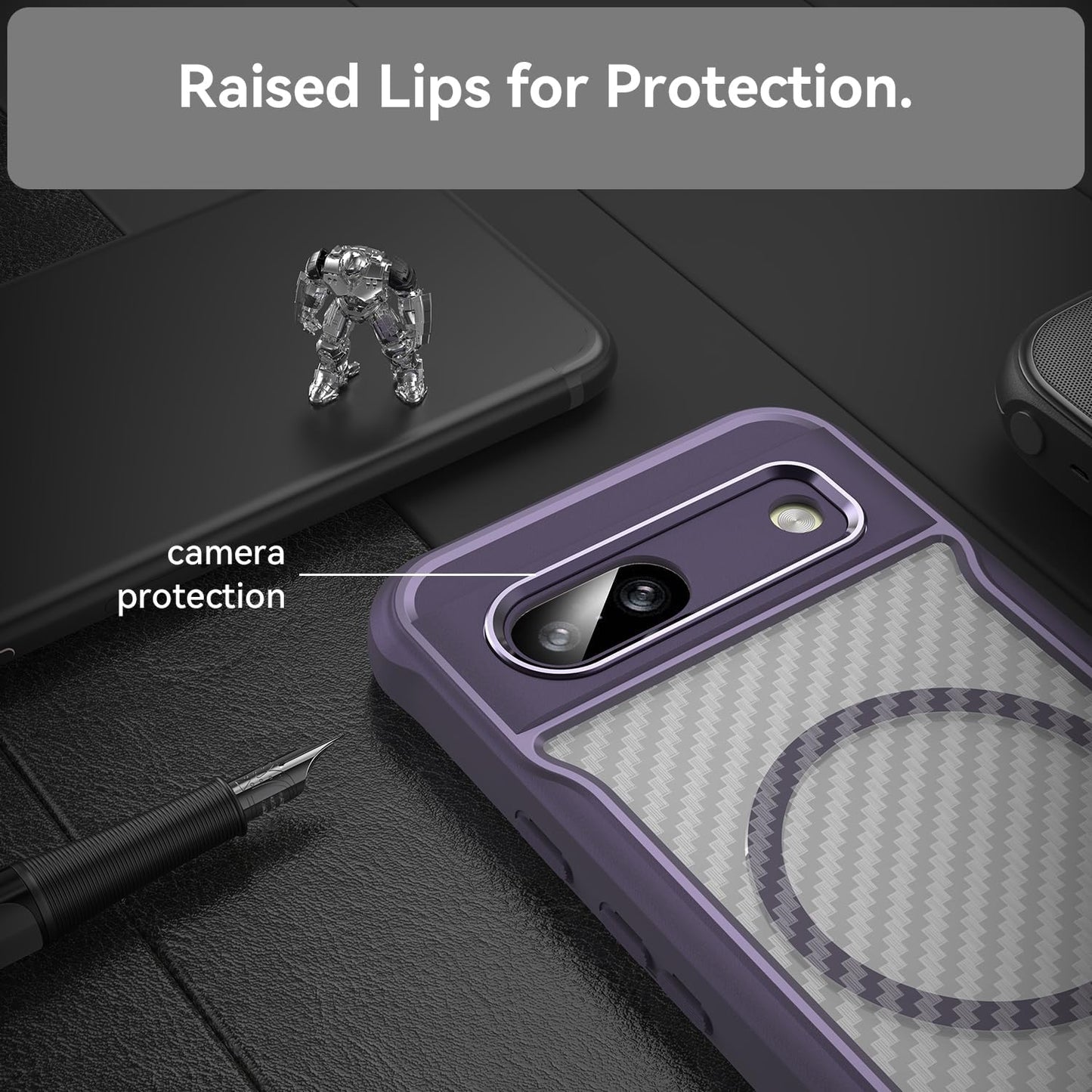 iTape Magnetic carbon fibre case forGoogle Pixel 8a, support wireless charging, carbon fibre shockproof slim case Black