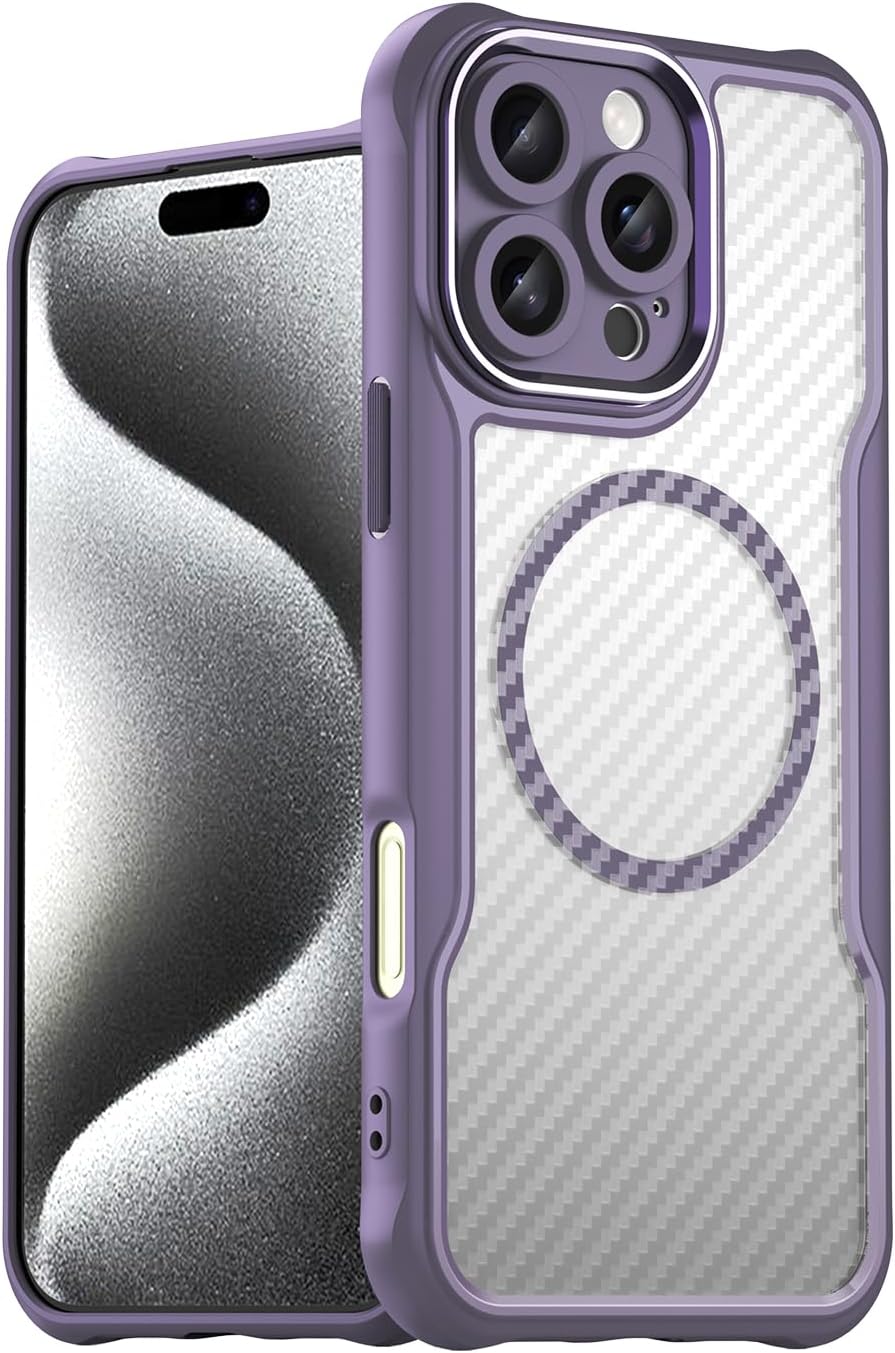 Magnetic carbon fibre case for iPhone 16 Pro max, support wireless charging, carbon fibre shockproof slim case Black