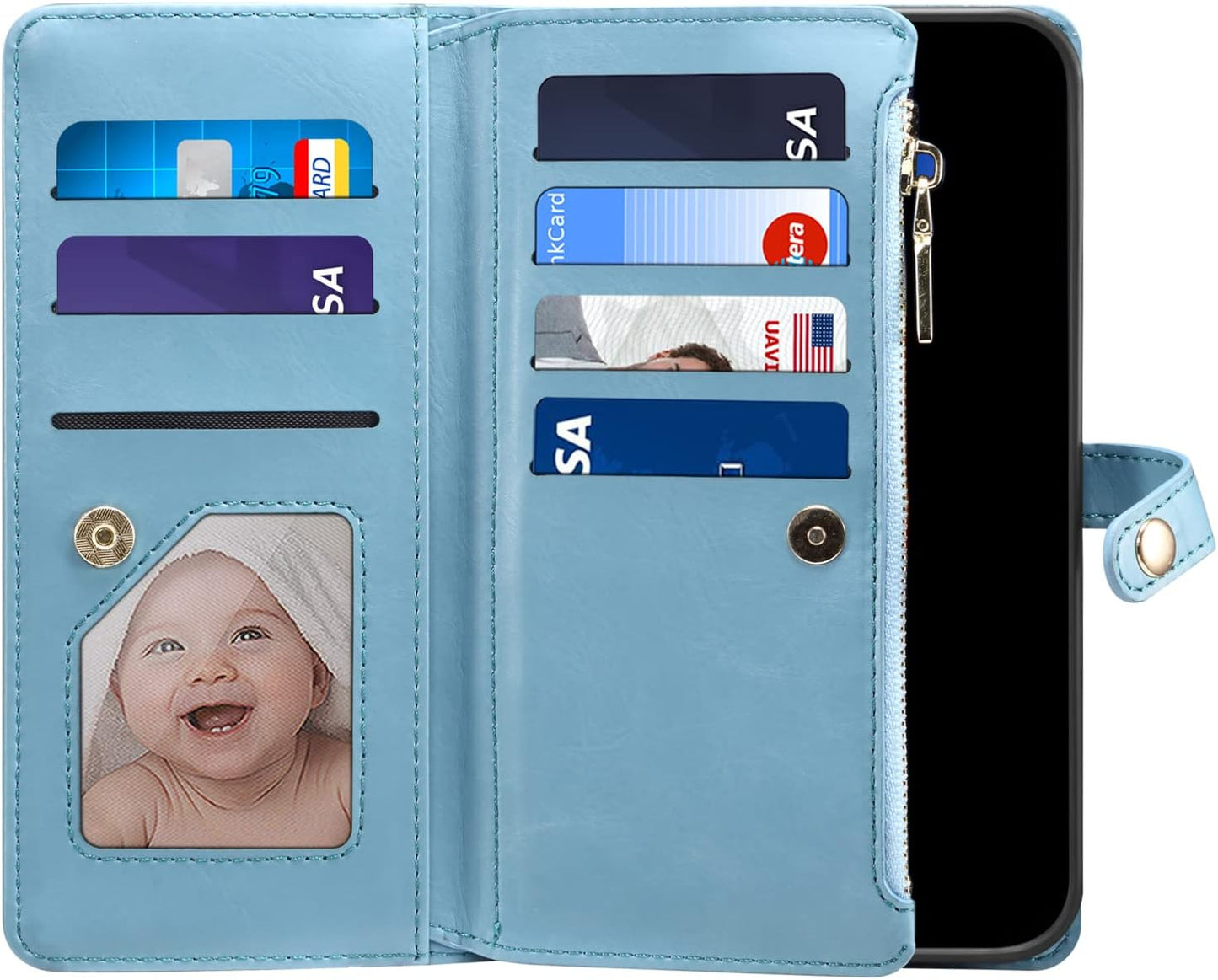 iTape Wallet case for Samsung Galaxy A55-5G, card slot photo frame flip stand phone protective case (RFID anti-theft brush) with wrist strap, cross-body strap Black