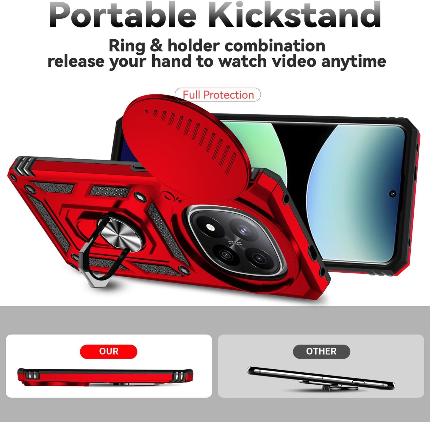 Magnetic Car Mount 2 in 1 Phone Case for Xiaomi Redmi Note 14 Pro+ 5G, Military Grade Protective Case, Phone Case Built-in 360° Rotating Ring Bracket Buckle Push Window Lens Protection