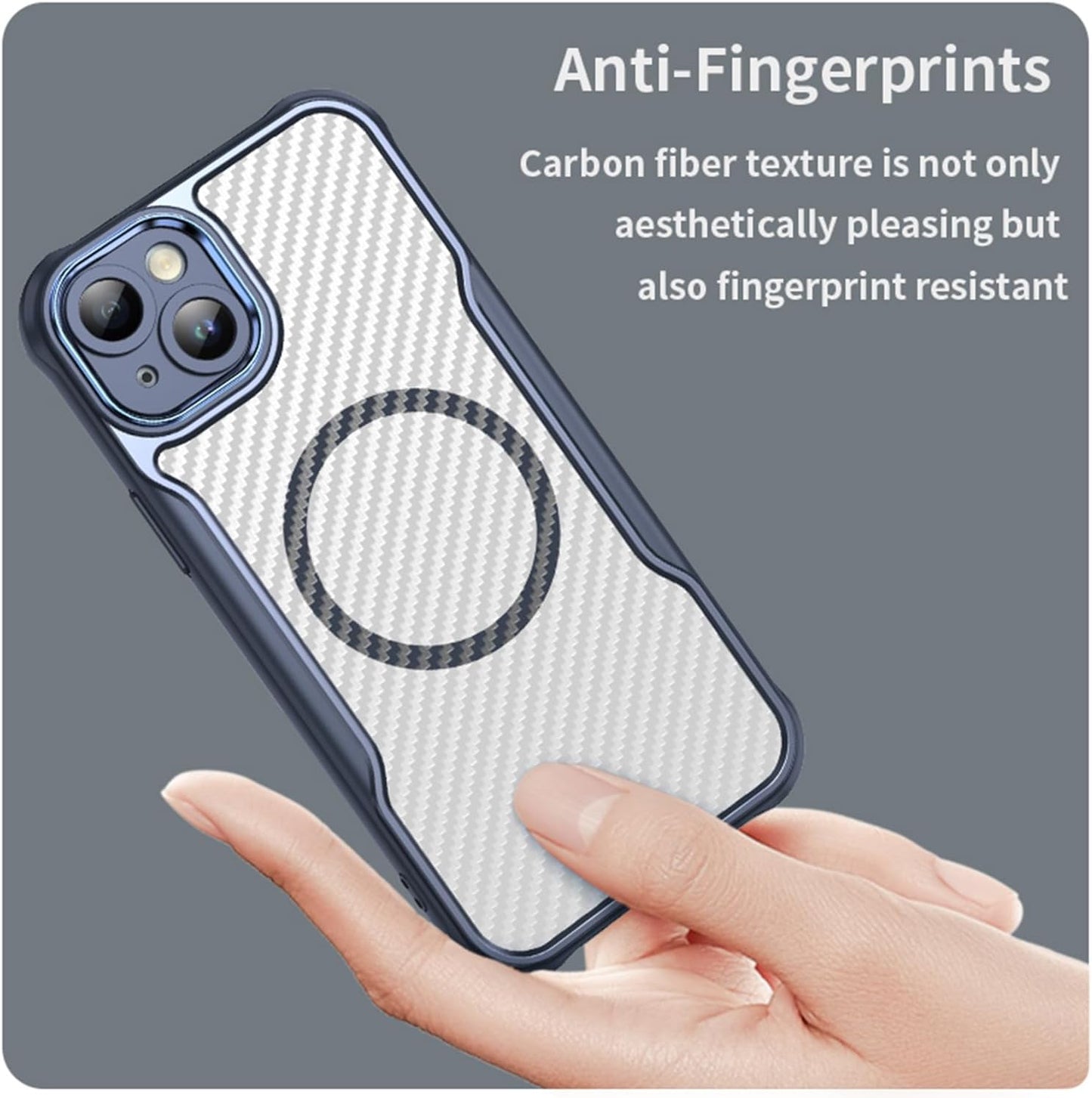 Magnetic carbon fibre case for iPhone 15 Plus, support wireless charging, carbon fibre shockproof slim case Black