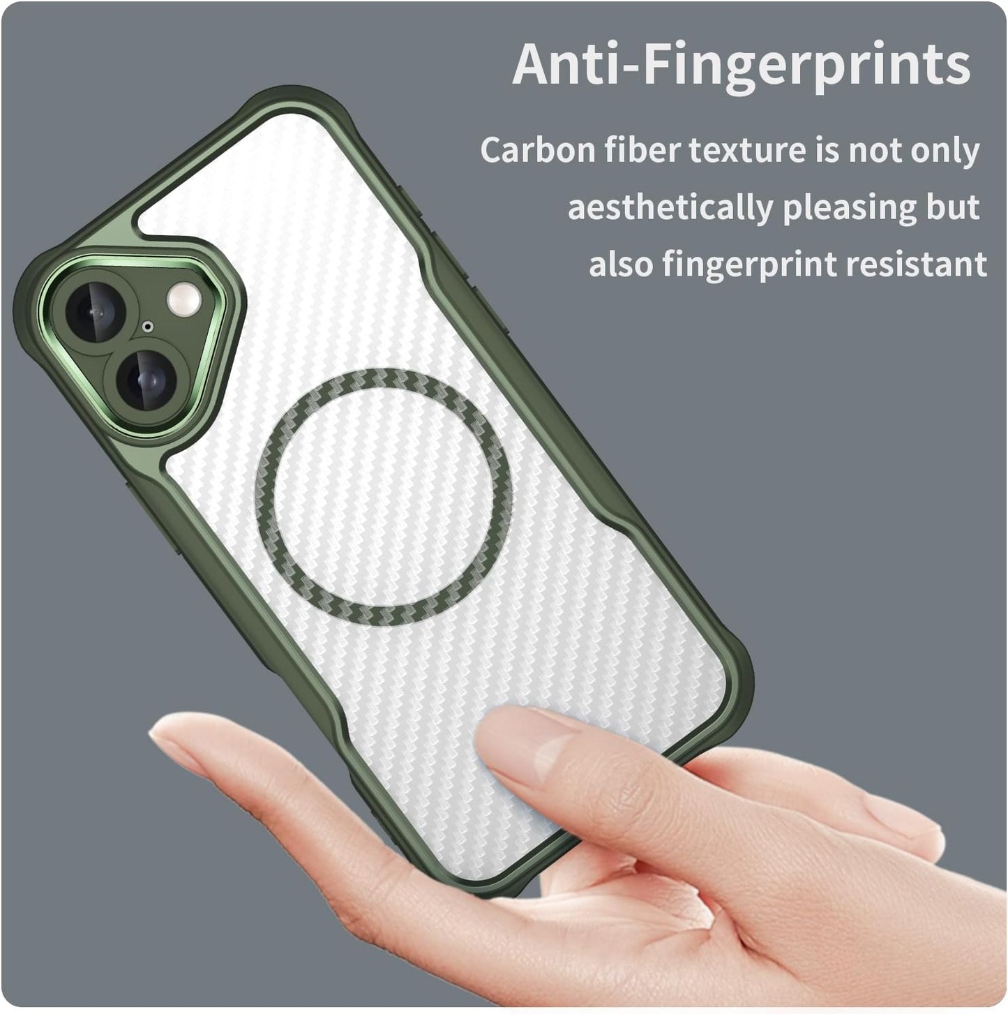 Magnetic carbon fibre case for iPhone 16 Plus, support wireless charging, carbon fibre shockproof slim case Black