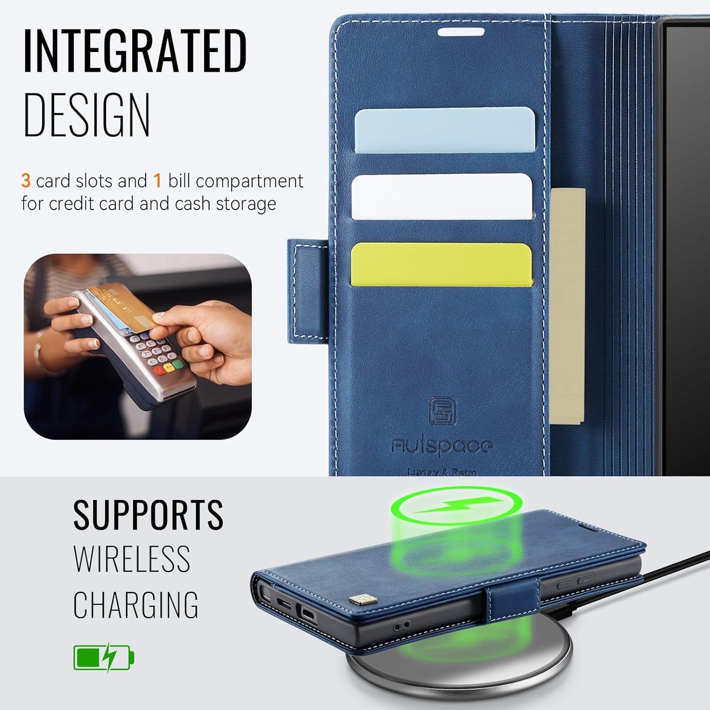 iTape Soft leather wallet case for Samsung Galaxy S24 Ultra, RFID (anti-theft), wallet card slot flip cover stand for Samsung Galaxy S24 Ultra Support wireless charging Brown