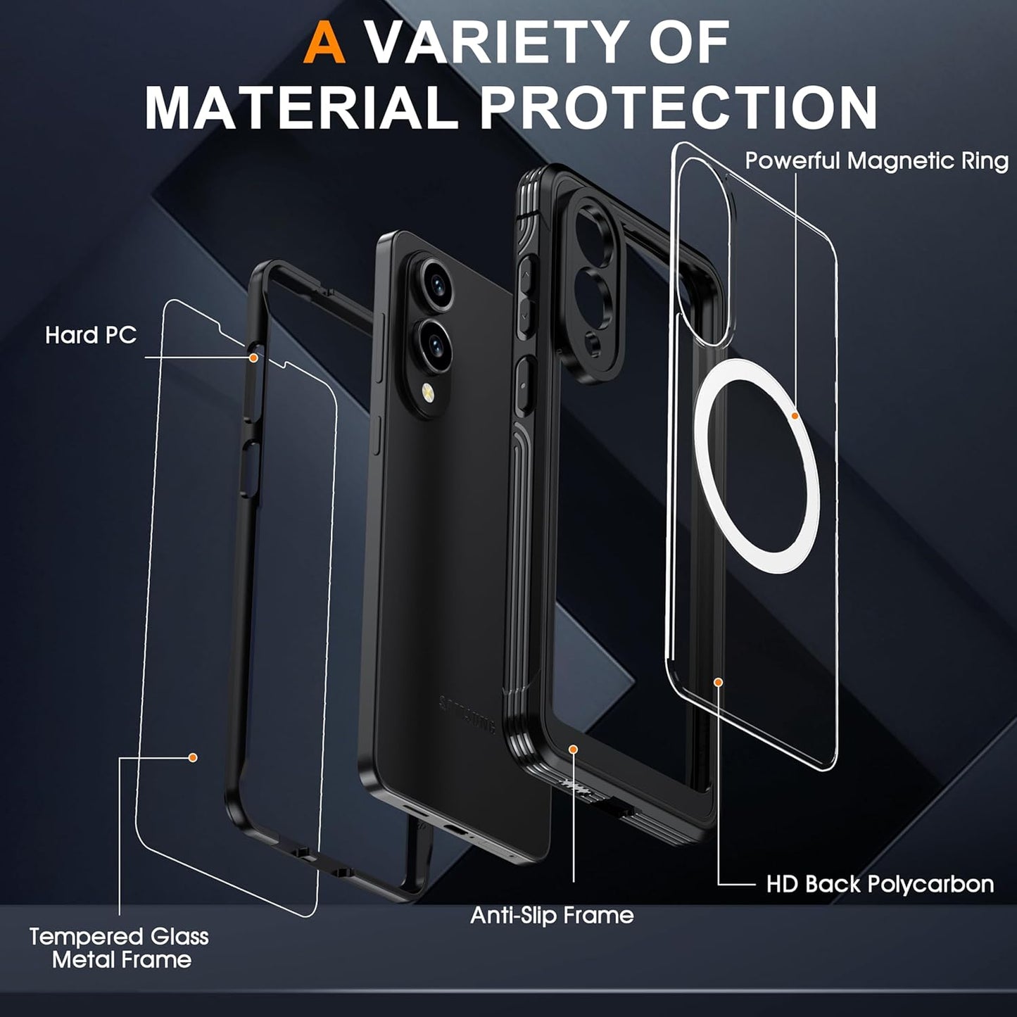 iTape Waterproof Phone Case Compatible with Samsung Galaxy S25 Edge, Tempered Glass Cover 360° Full Body Heavy Duty Protective Cover Shockproof and Shatterproof Wireless Charging Blue
