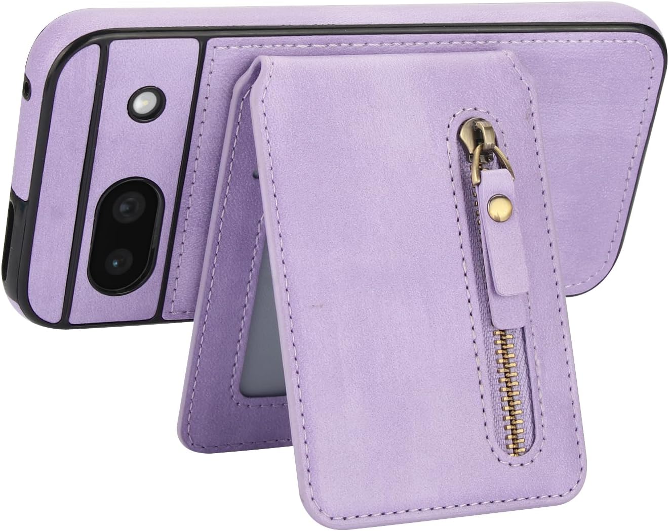 iTape Magnetic card holder phone case suitable for Google Pixel 8A, zipper magnetic split magnetic wallet with adjustable bracket Black