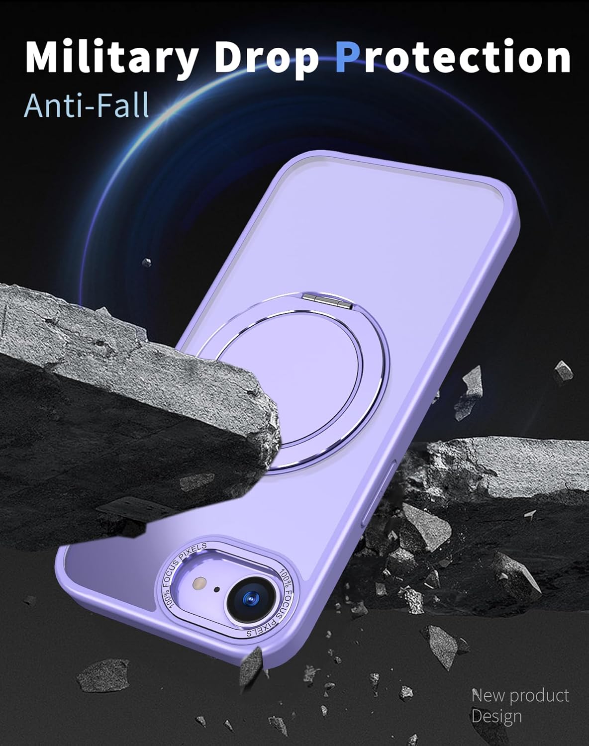 Magnetic phone case for iPhone 16E, mechanical gear 360° rotating bracket supports wireless charging, shockproof ultra-thin shell