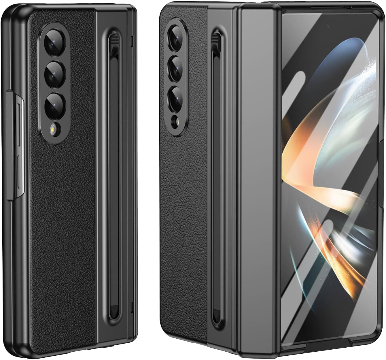 iTape Lightweight phone case for Samsung Galaxy Z Fold4, hinged case supports wireless charging with lens protection, screen protector, complimentary stylus, drop-proof and fingerprint resistant Blue