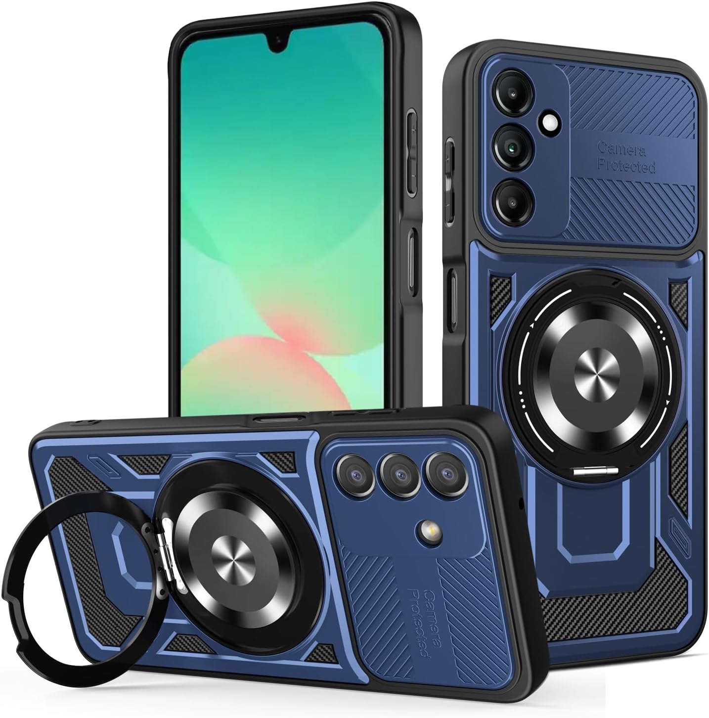 iTape Hard Plated PC Armor Cover for Samsung Galaxy A26 with 360° Rotating Metal Ring Strong Magnetic Car Mount Phone Case Support wireless charging