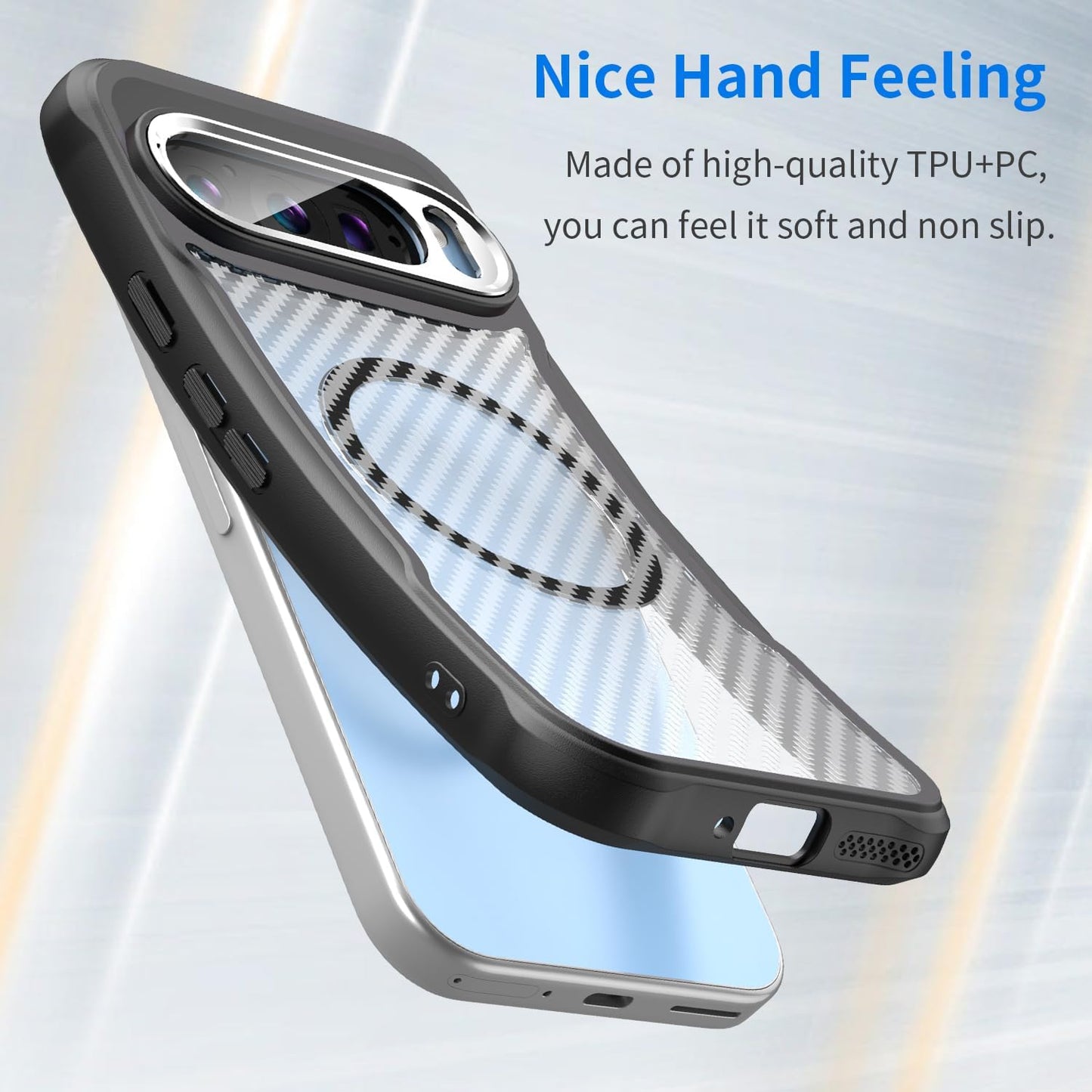 iTape Magnetic carbon fibre case for Google Pixel 9 Pro, support wireless charging, carbon fibre shockproof slim case Black