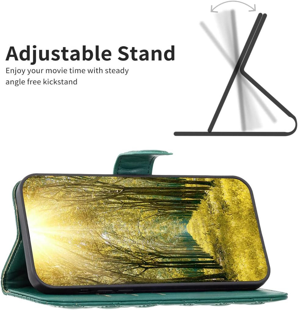 Diamond Wallet Case for iPhone 16E, Magnetic Snap Wallet Case, Flip-Stand for Shockproof Protection Green