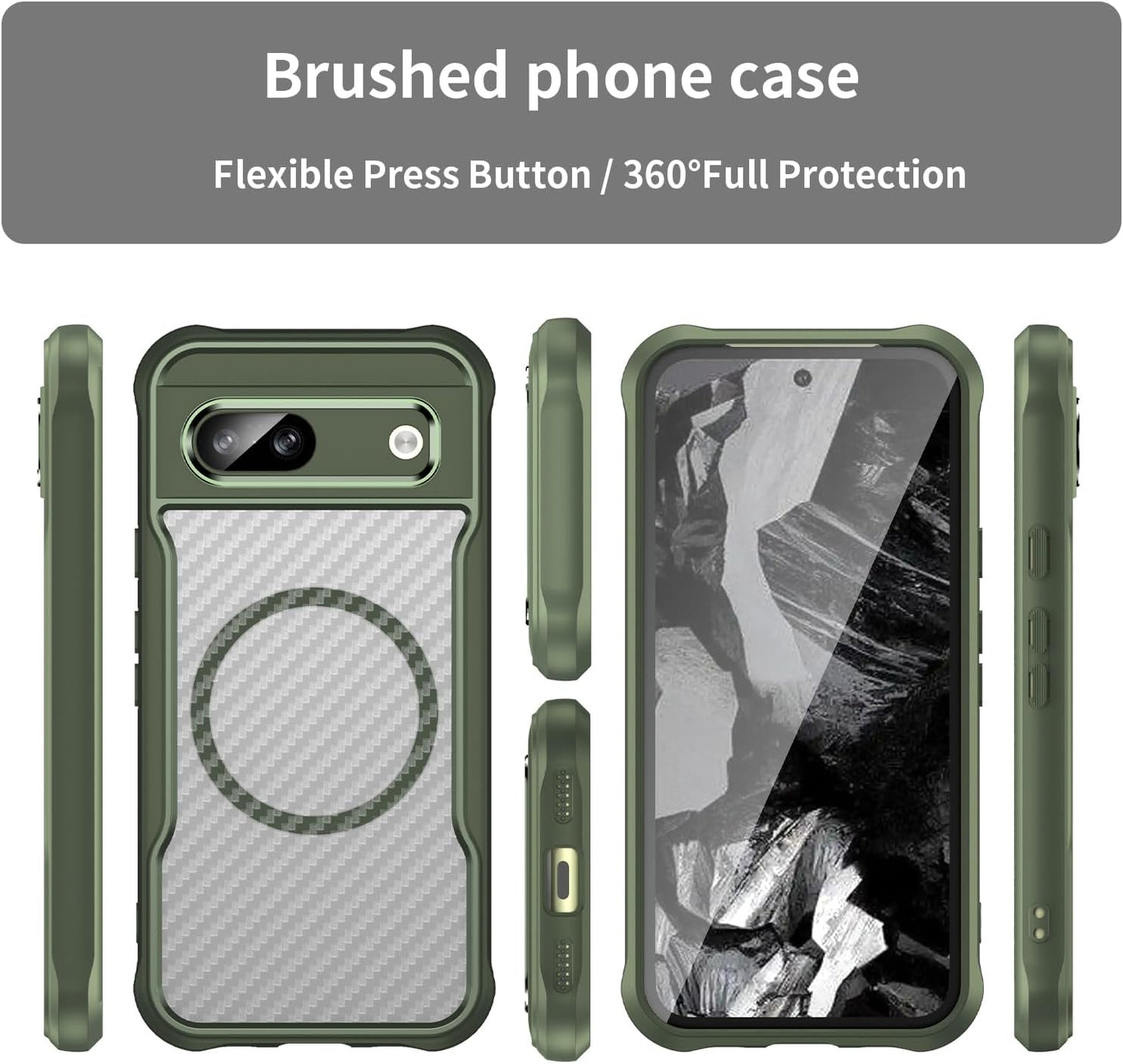 iTape Magnetic carbon fibre case forGoogle Pixel 8a, support wireless charging, carbon fibre shockproof slim case Black
