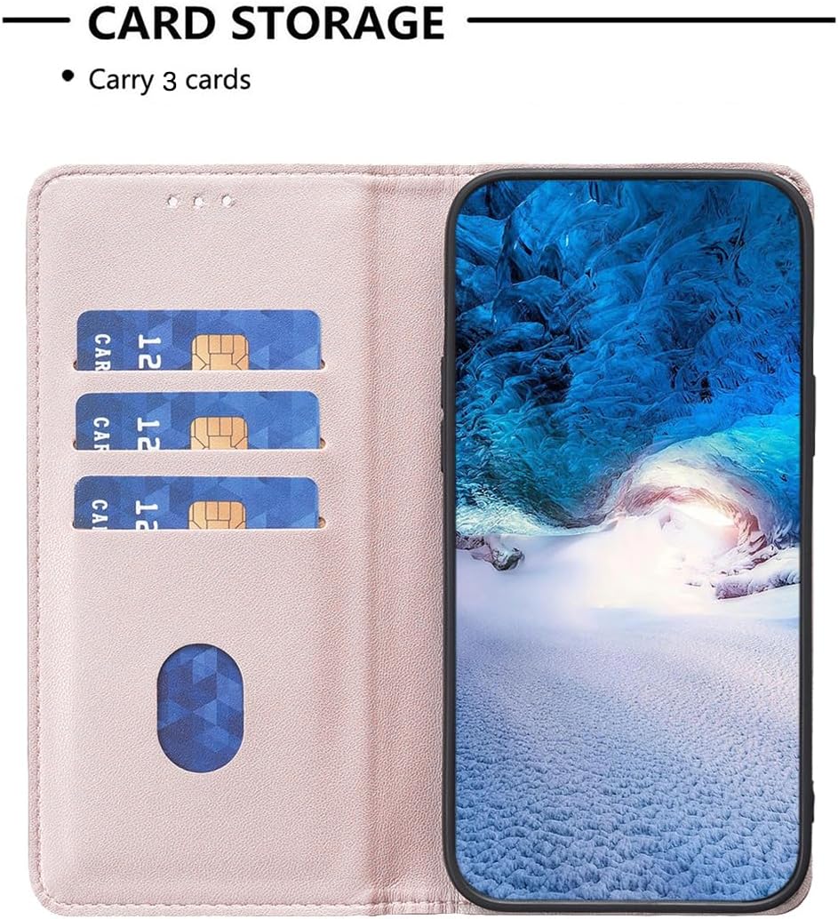 Leather Phone Case for iPhone 16E, Magnetic Leather Wallet Case, Flip Stand Shockproof Protection Gold