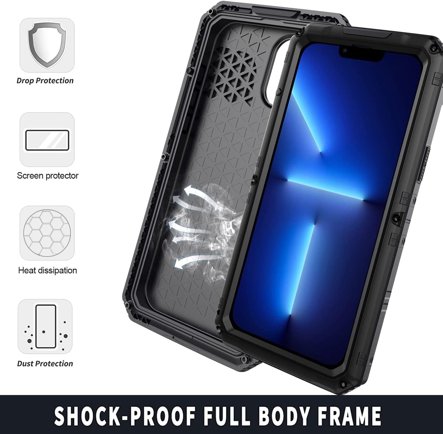 Case for iPhone 13 Pro max, 360° Waterproof IP68 Shockproof Hard Shell Metal Military Heavy Duty Rugged Protective Case for iPhone 13 Pro max Magnetic Wireless Charging Red
