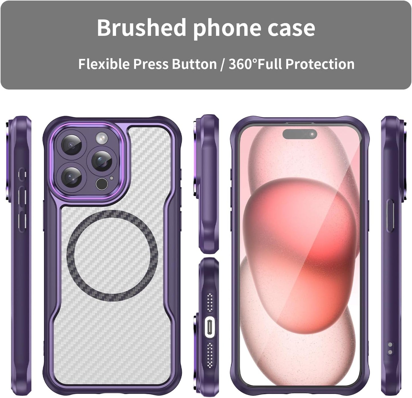 Magnetic carbon fibre case for iPhone 15 Pro max, support wireless charging, carbon fibre shockproof slim case Green