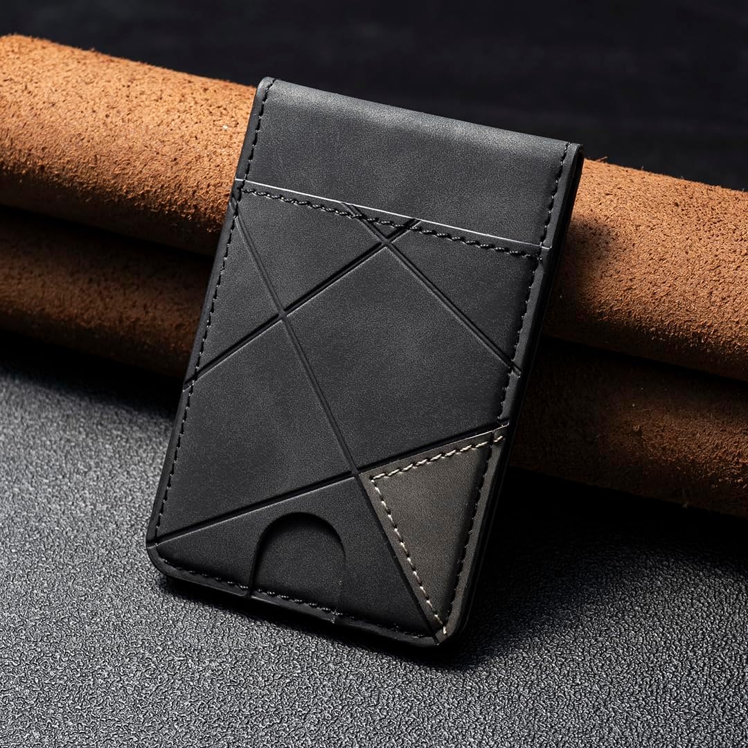 iTape Leather Magnetic Phone Wallet Compatible with Various Phone Models Android and iOS, Magnetic card holder with vertical prism Ultra-thin Trifold Wallet Card Holder Flip Stand Red