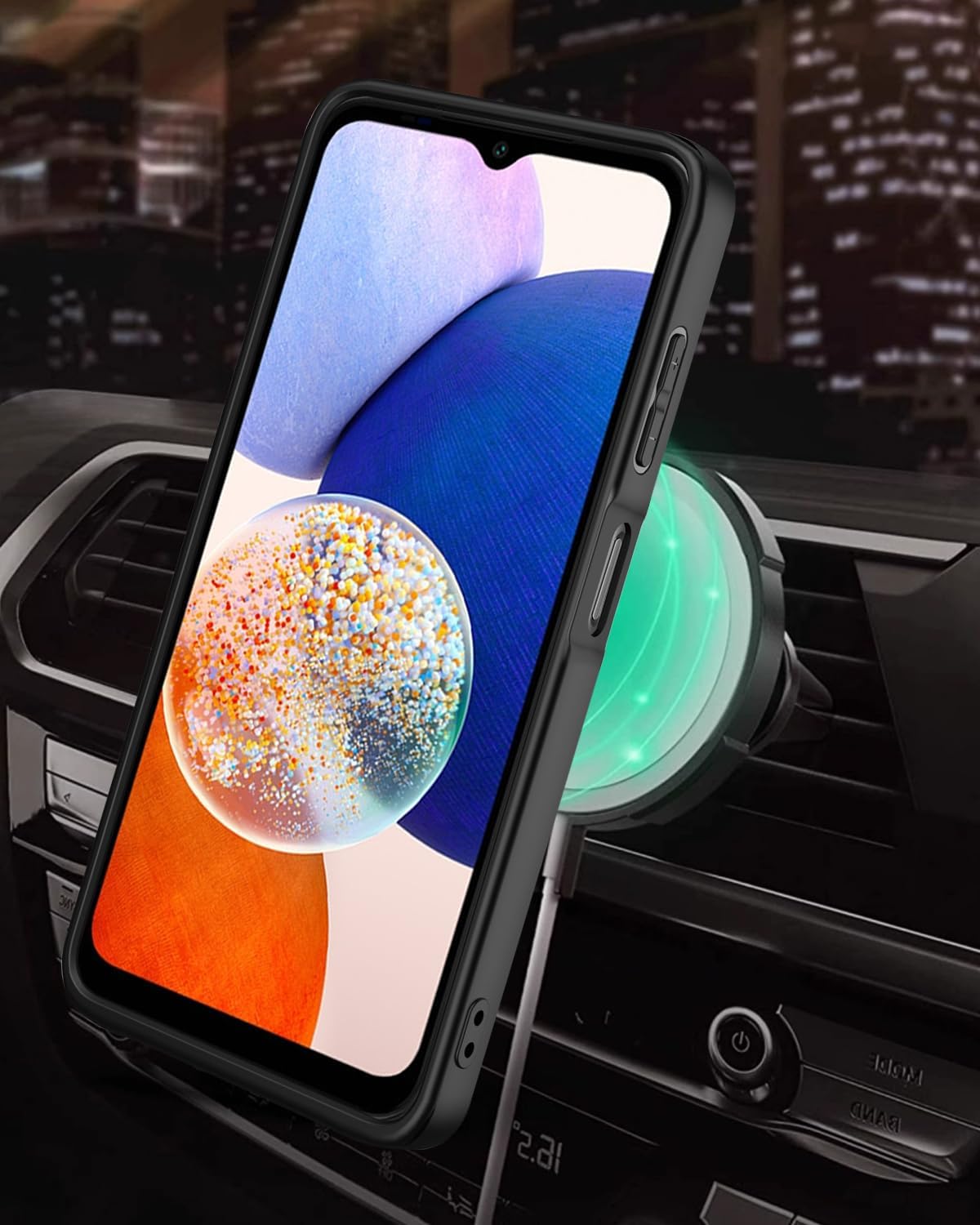 iTape Hard Plated PC Armor Cover for Samsung Galaxy A14 with 360° Rotating Metal Ring Strong Magnetic Car Mount Phone Case Support wireless charging Purple