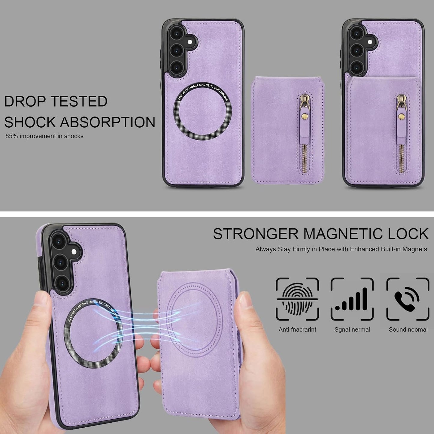 iTape Magnetic card holder phone case suitable for Samsung Galaxy S25+, zipper magnetic split magnetic wallet with adjustable bracket Pink