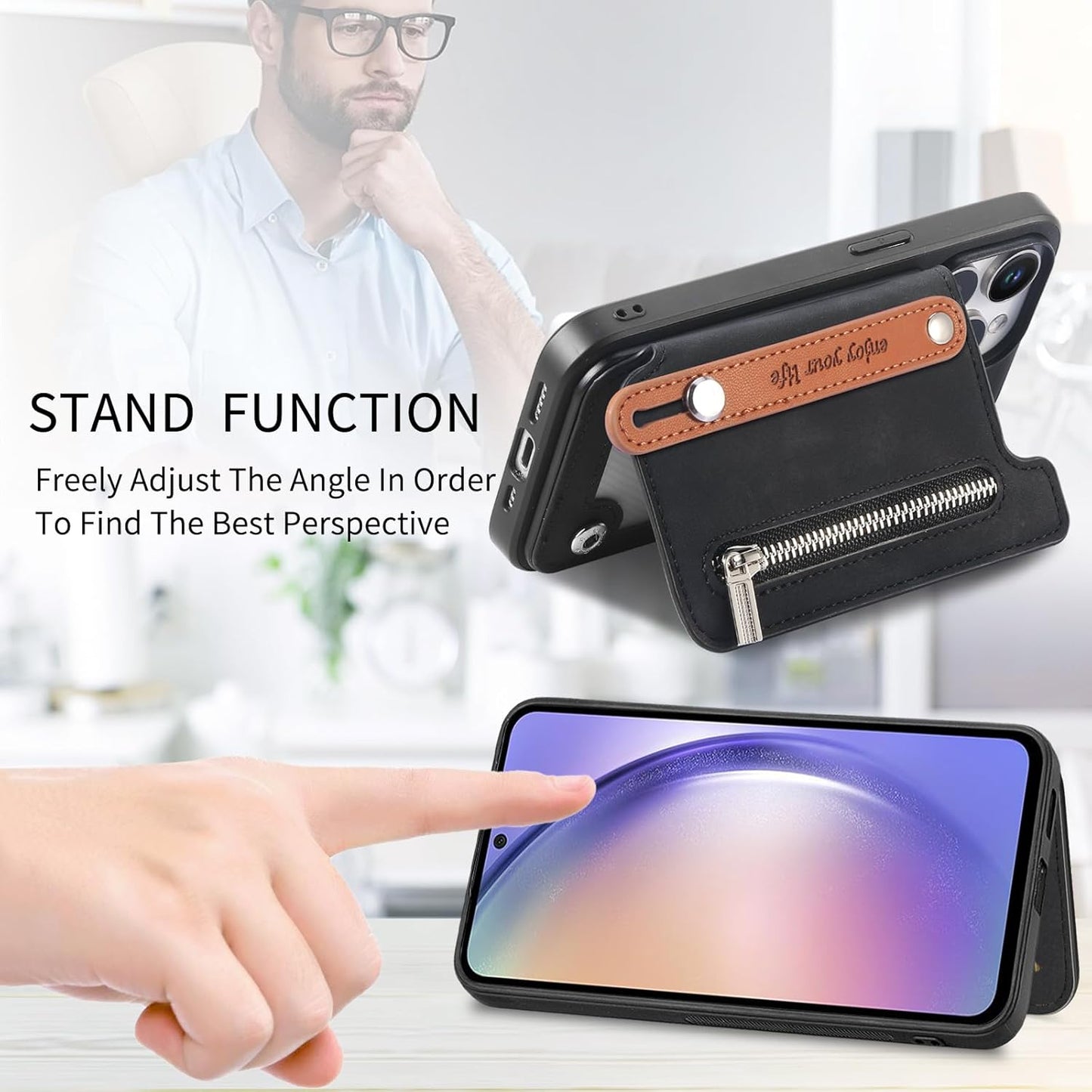 iTape Retro magnetic mobile phone case for Samsung Galaxy S25+, wireless charging magnetic car mount, Card slot, card holder, wrist strap bracket RFID anti-theft card Orange