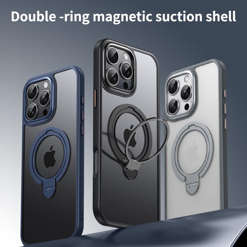 Silicone phone case for iPhone 16 Pro max, translucent phone case military shockproof protection ultra-thin case, magnetic car mount, supports wireless charging Black