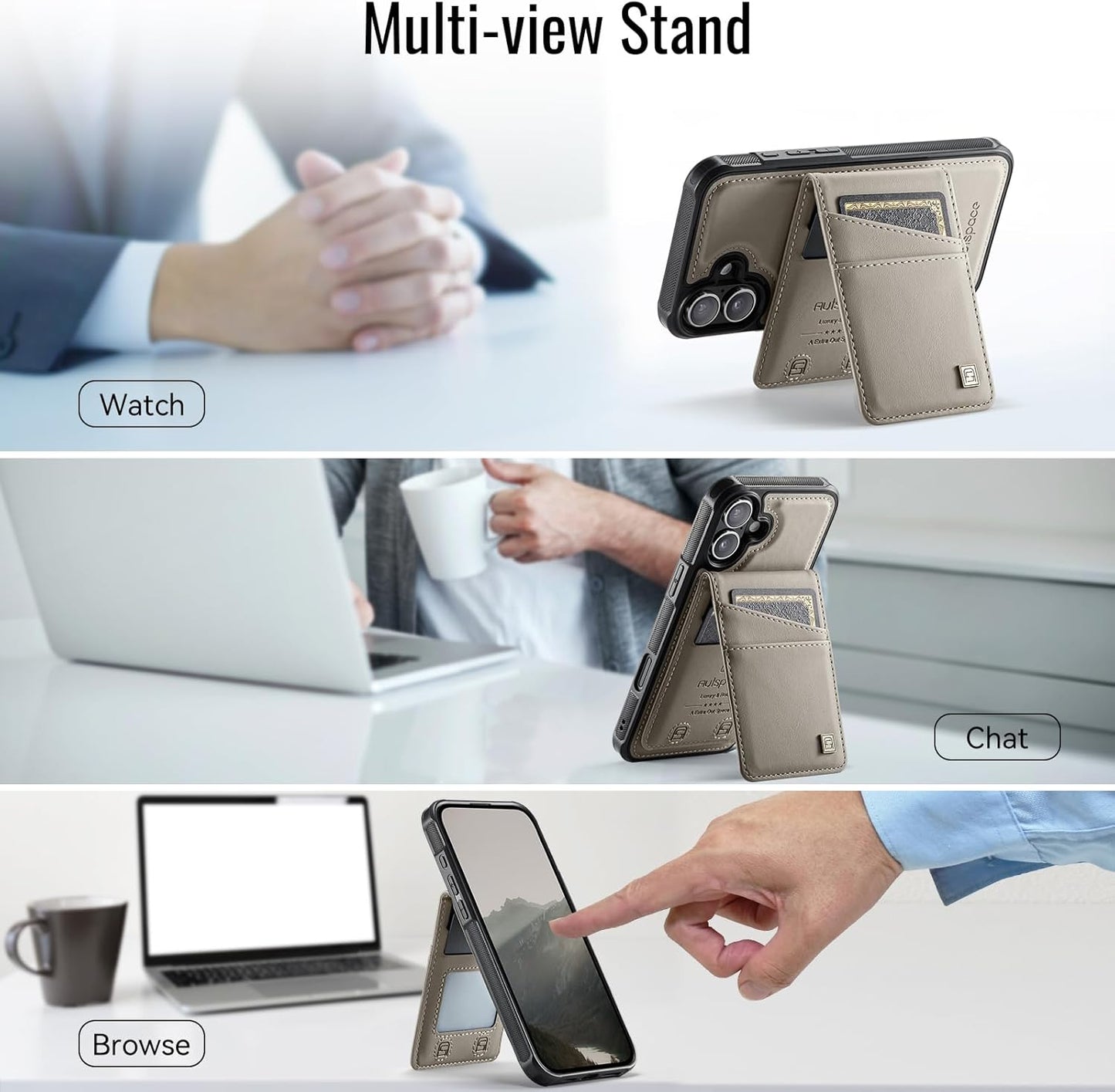 Up and down card holder mobile phone case suitable for iPhone 16 Plus, RFID (anti-theft), supports car magnetic suction function, card slot wallet holder Brown