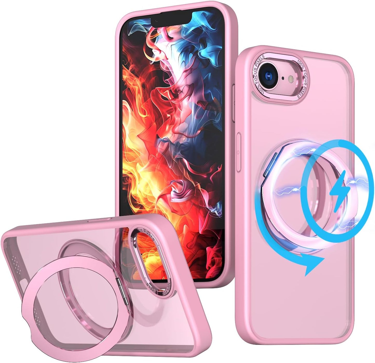 Magnetic phone case for iPhone 16E, 360° rotating bracket supports wireless charging, shockproof ultra-thin shell Gray