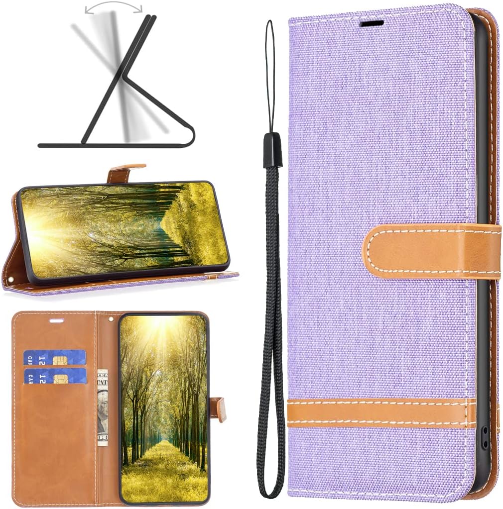 Colorblock Denim Wallet Phone Case for iPhone 16E, Wallet Phone Case Flip Stand, Credit Card Slot Wallet Wrist strap Green