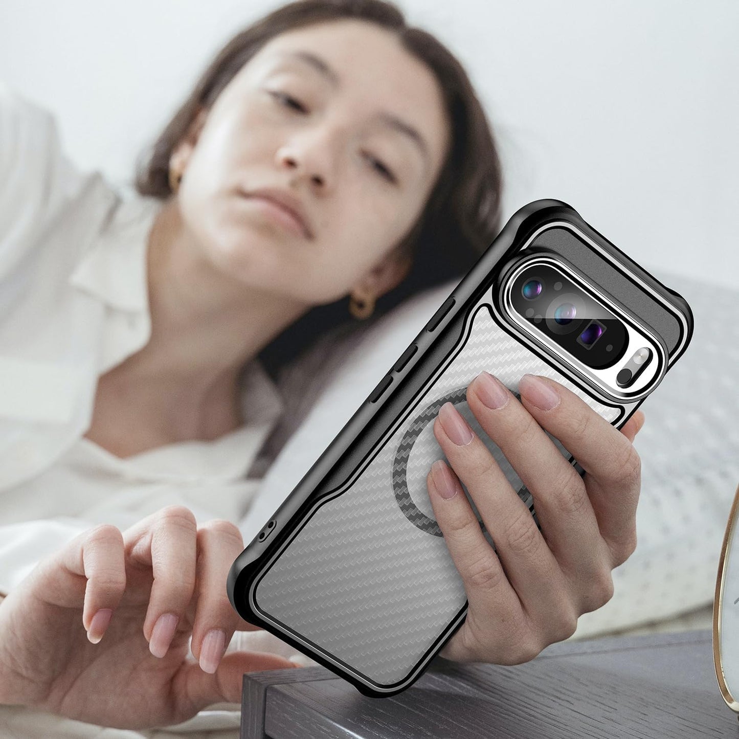 iTape Magnetic carbon fibre case for Google Pixel 9 Pro XL 5G, support wireless charging, carbon fibre shockproof slim case Green