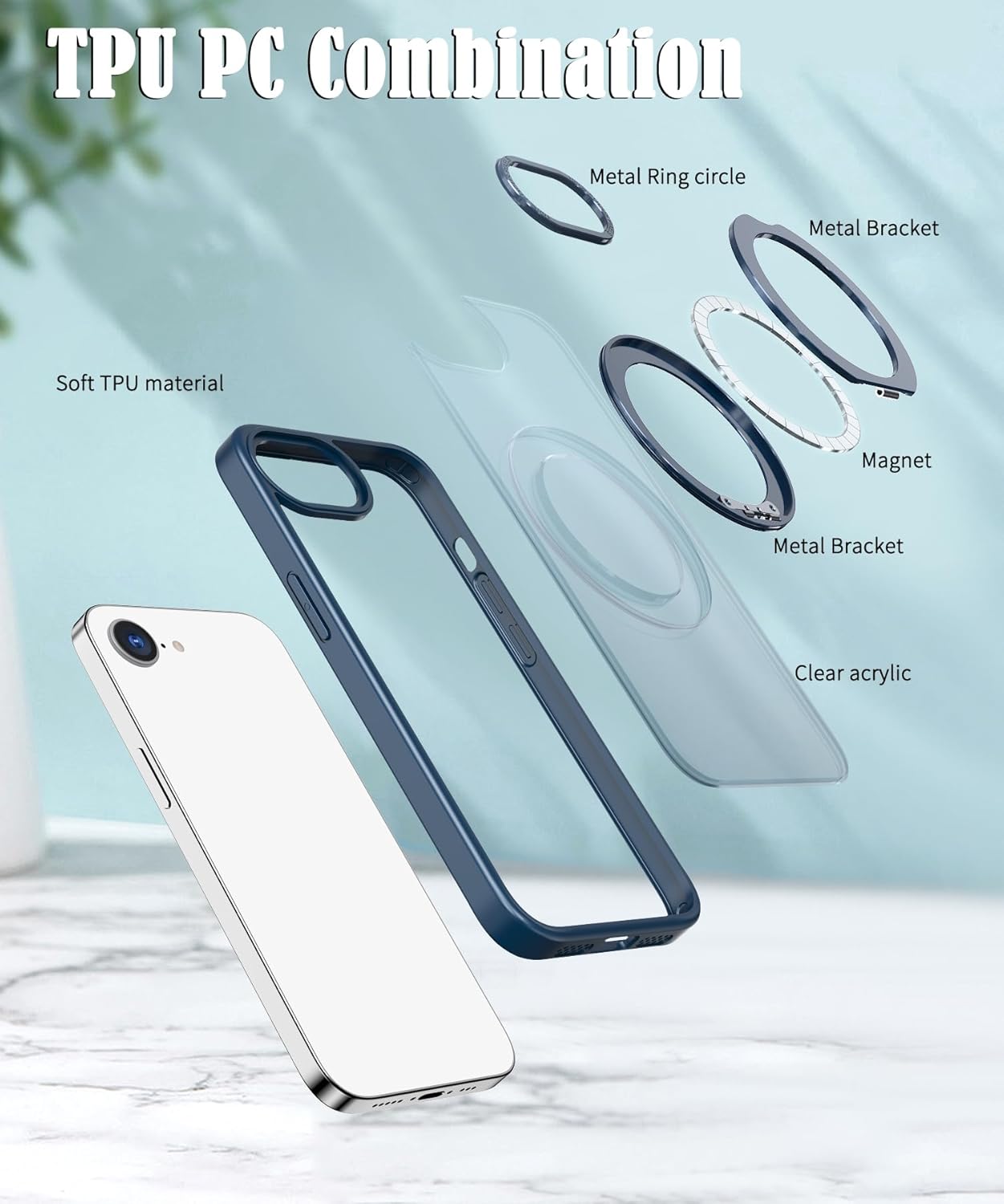 Magnetic phone case for iPhone 16E, 360° rotating bracket supports wireless charging, shockproof ultra-thin shell Gray