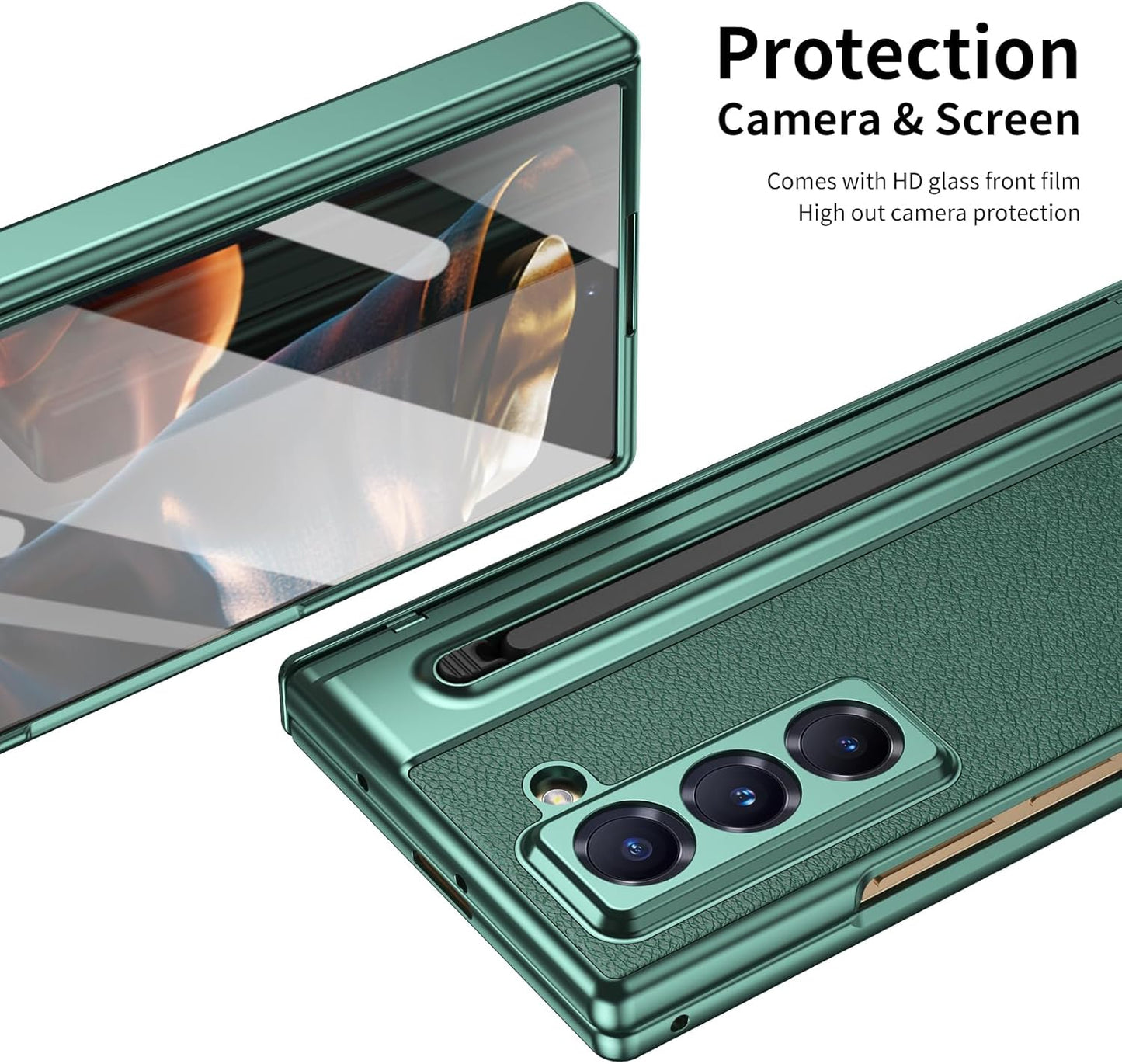 iTape Lightweight phone case for Samsung W25, hinged case supports wireless charging with lens protection, screen protector, complimentary stylus, drop-proof and fingerprint resistant Gold