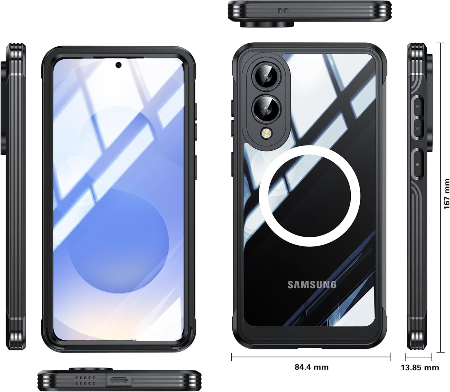 iTape Waterproof Phone Case Compatible with Samsung Galaxy S25 Edge, Tempered Glass Cover 360° Full Body Heavy Duty Protective Cover Shockproof and Shatterproof Wireless Charging Blue