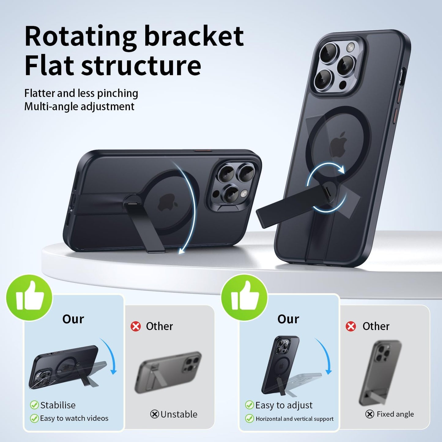 Magnetic phone case for iPhone 14 Pro max, supports wireless charging, 360° rotating invisible bracket, military-grade anti-drop protection Gray