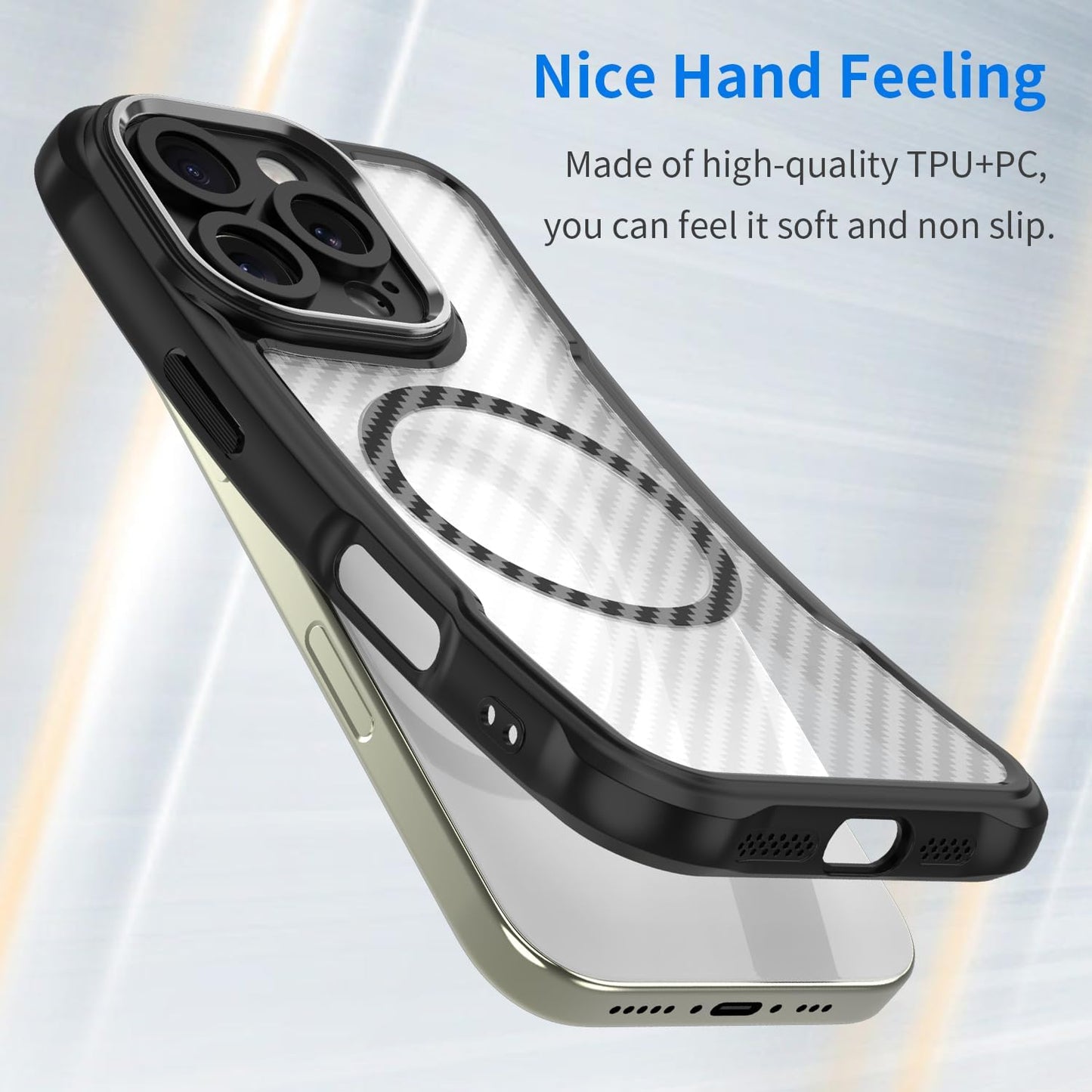 Magnetic carbon fibre case for iPhone 16 Pro, support wireless charging, carbon fibre shockproof slim case Purple