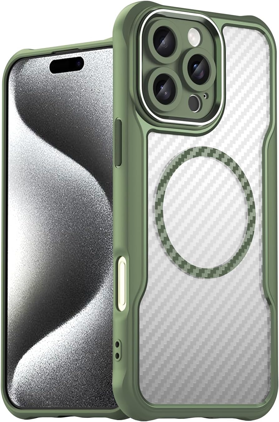 Magnetic carbon fibre case for iPhone 16 Pro max, support wireless charging, carbon fibre shockproof slim case Black