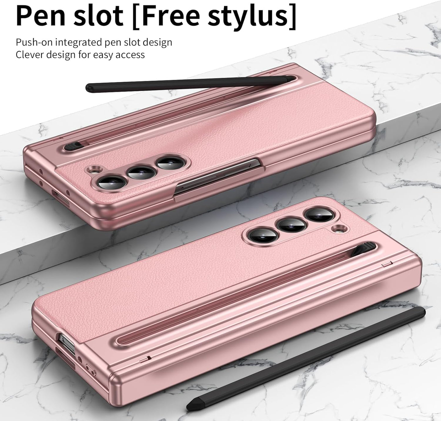 Lightweight phone case for Samsung Galaxy Z Fold5, hinged case supports wireless charging with lens protection, screen protector, complimentary stylus, drop-proof and fingerprint resistant