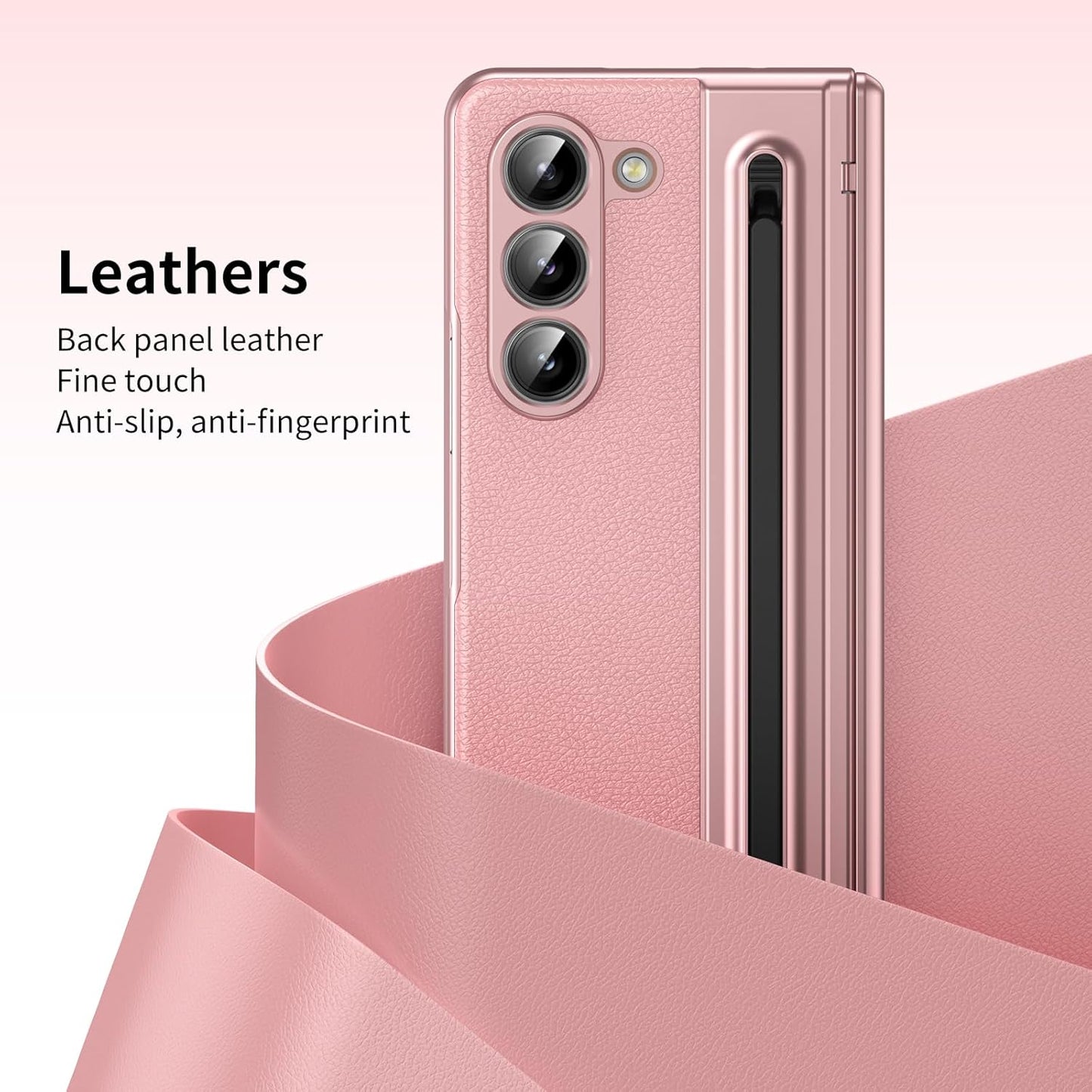Lightweight phone case for Samsung Galaxy Z Fold5, hinged case supports wireless charging with lens protection, screen protector, complimentary stylus, drop-proof and fingerprint resistant