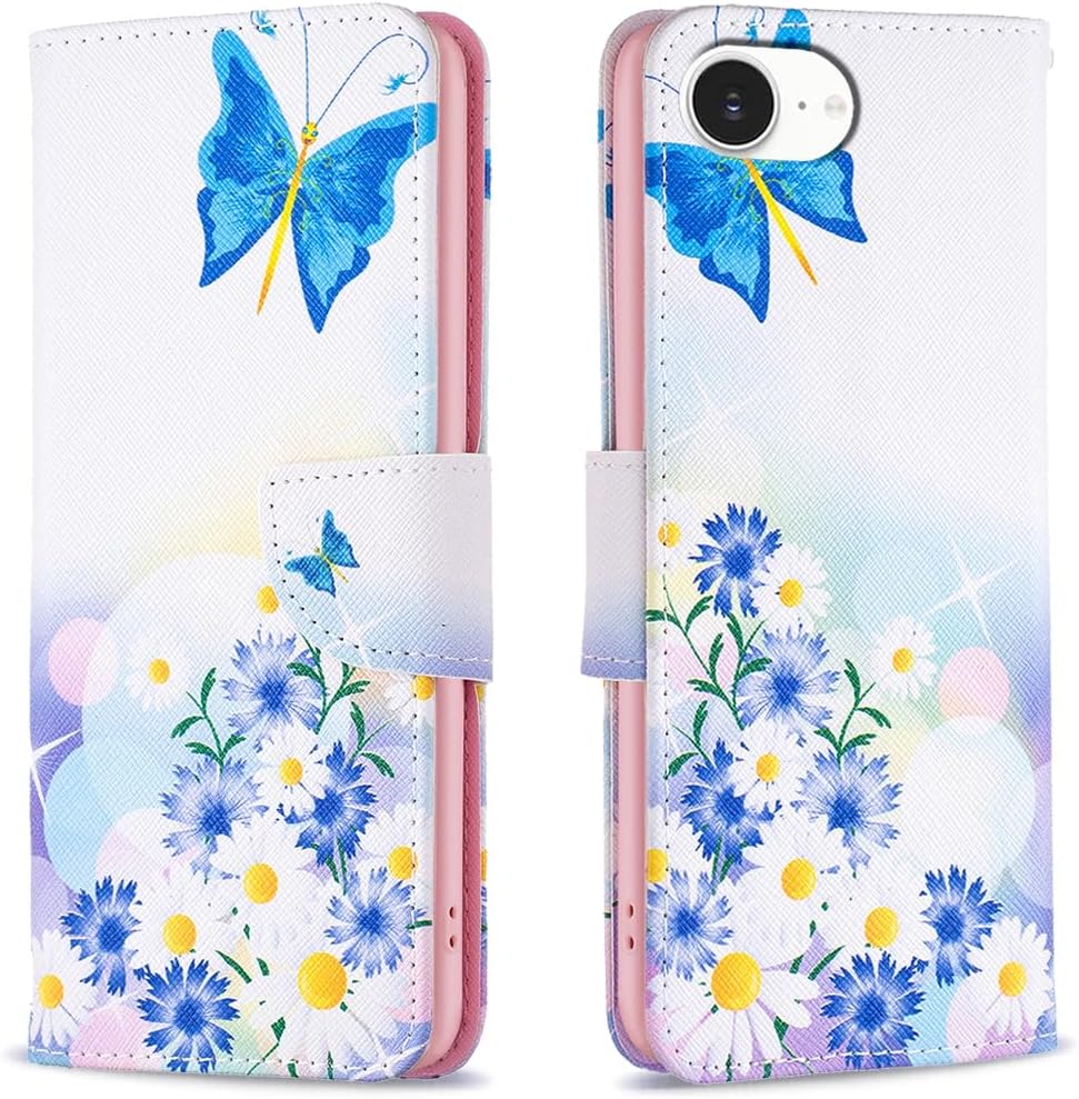 Painted phone case for iPhone 16E, magnetic closure wallet case, multiple card slots, wallet, flip cover, shockproof protection