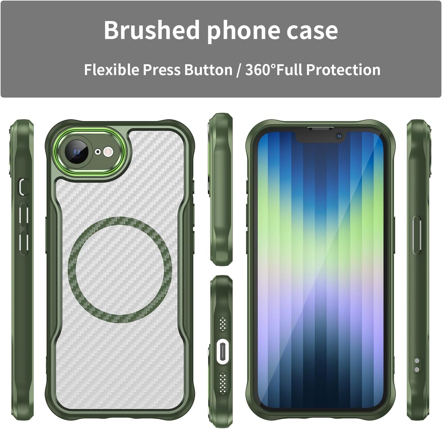 Magnetic carbon fibre case for iPhone 16E, support wireless charging, carbon fibre shockproof slim case Purple
