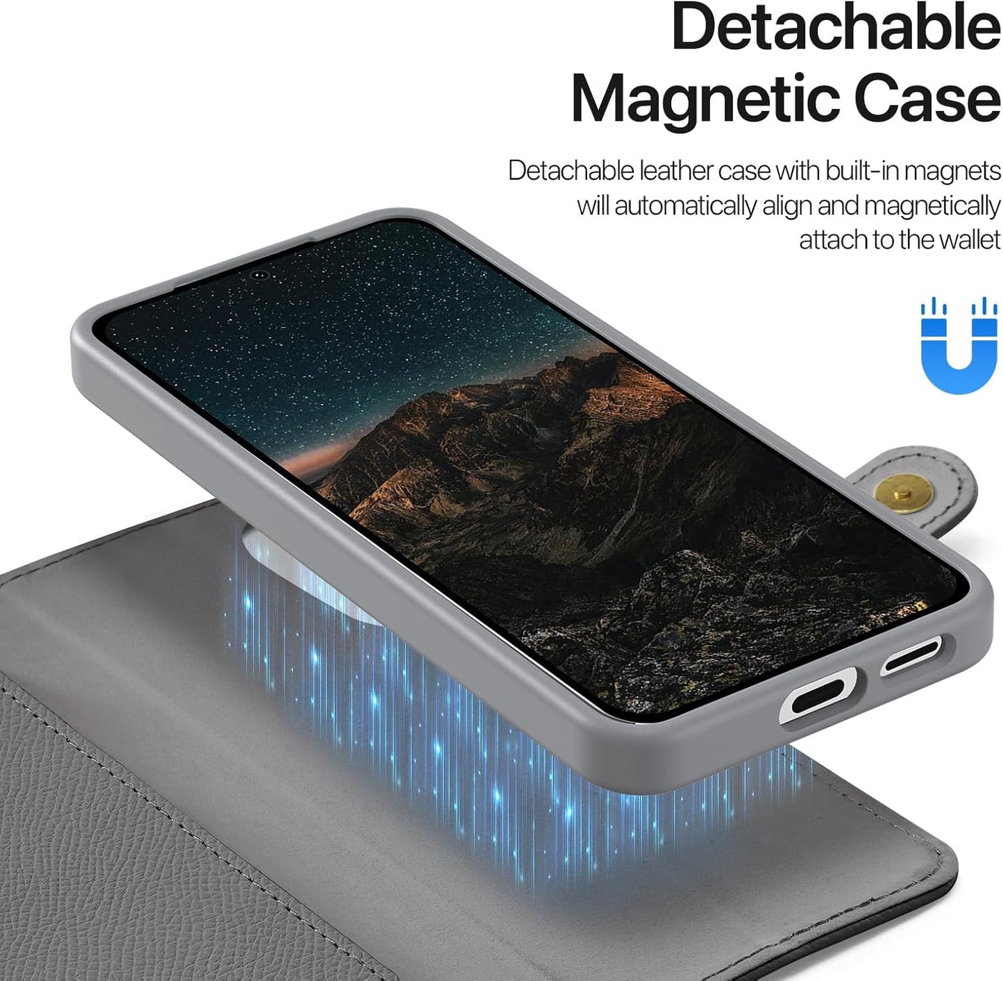 iTape Two-in-one magnetic mobile phone case for Samsung Galaxy S25 Edge, wallet-style mobile phone case with silicone shockproof protective shell supports wireless charging Light Blue