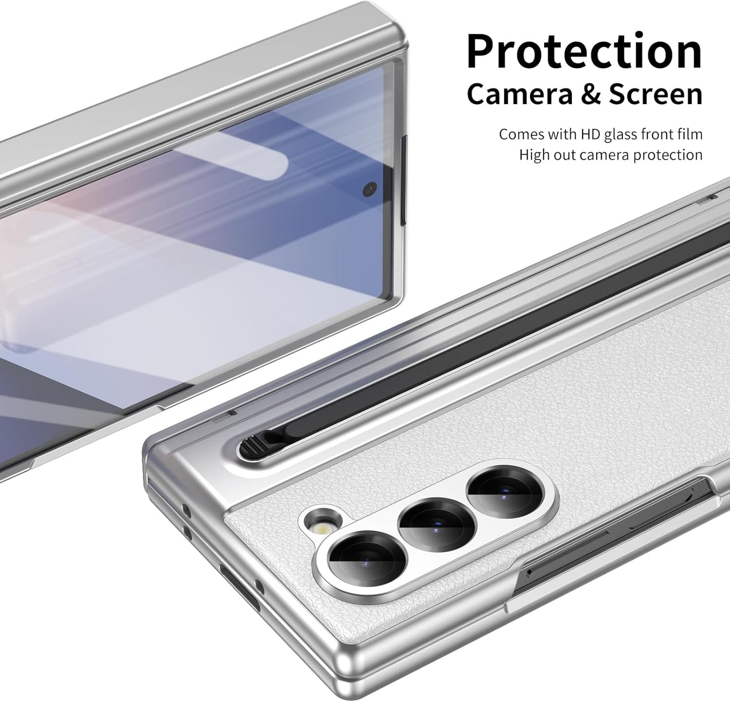 Lightweight phone case for Samsung Galaxy Z Fold6, hinged case supports wireless charging with lens protection, screen protector, complimentary stylus, drop-proof and fingerprint resistant