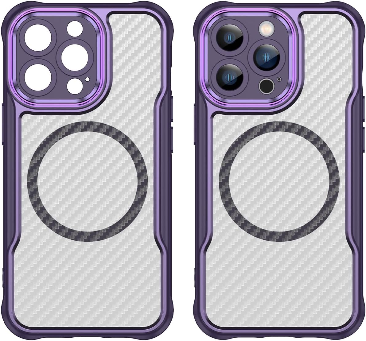 Magnetic carbon fibre case for iPhone 13 Pro, support wireless charging, carbon fibre shockproof slim case Purple
