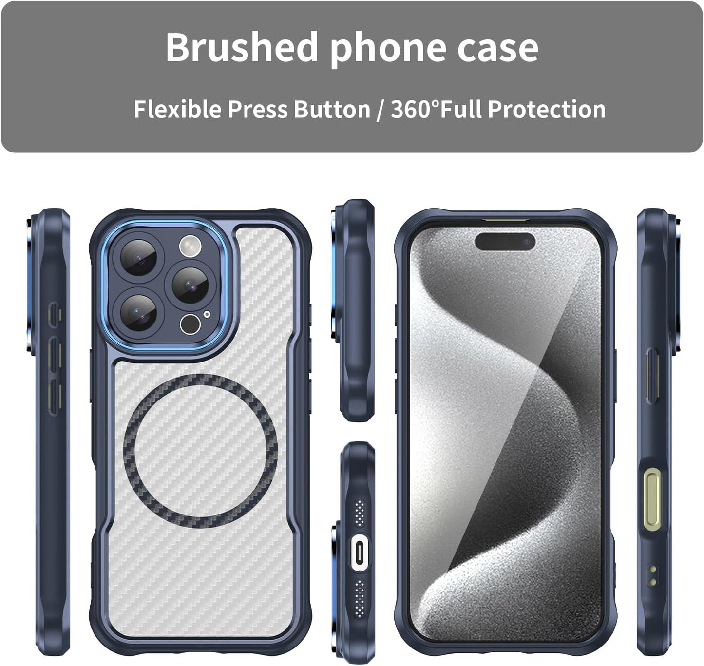 Magnetic carbon fibre case for iPhone 16 Pro, support wireless charging, carbon fibre shockproof slim case Purple