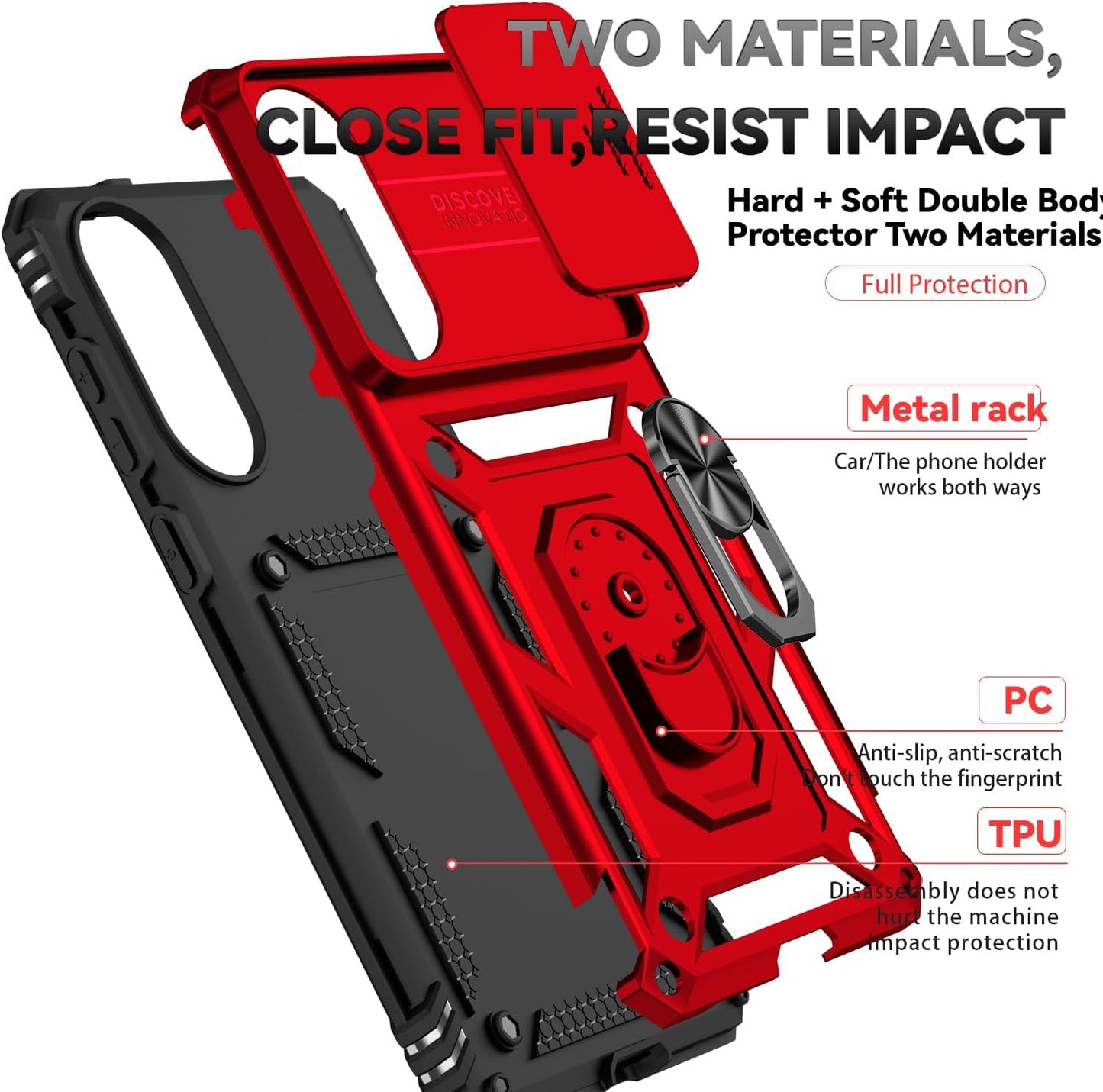 iTape Magnetic Car Mount 2 in 1 Phone Case for Samsung Galaxy S25 Edge 5G, Military Grade Protective Case, Phone Case Built-in 360° Rotating Ring Bracket Buckle Push Window Lens Protection Red