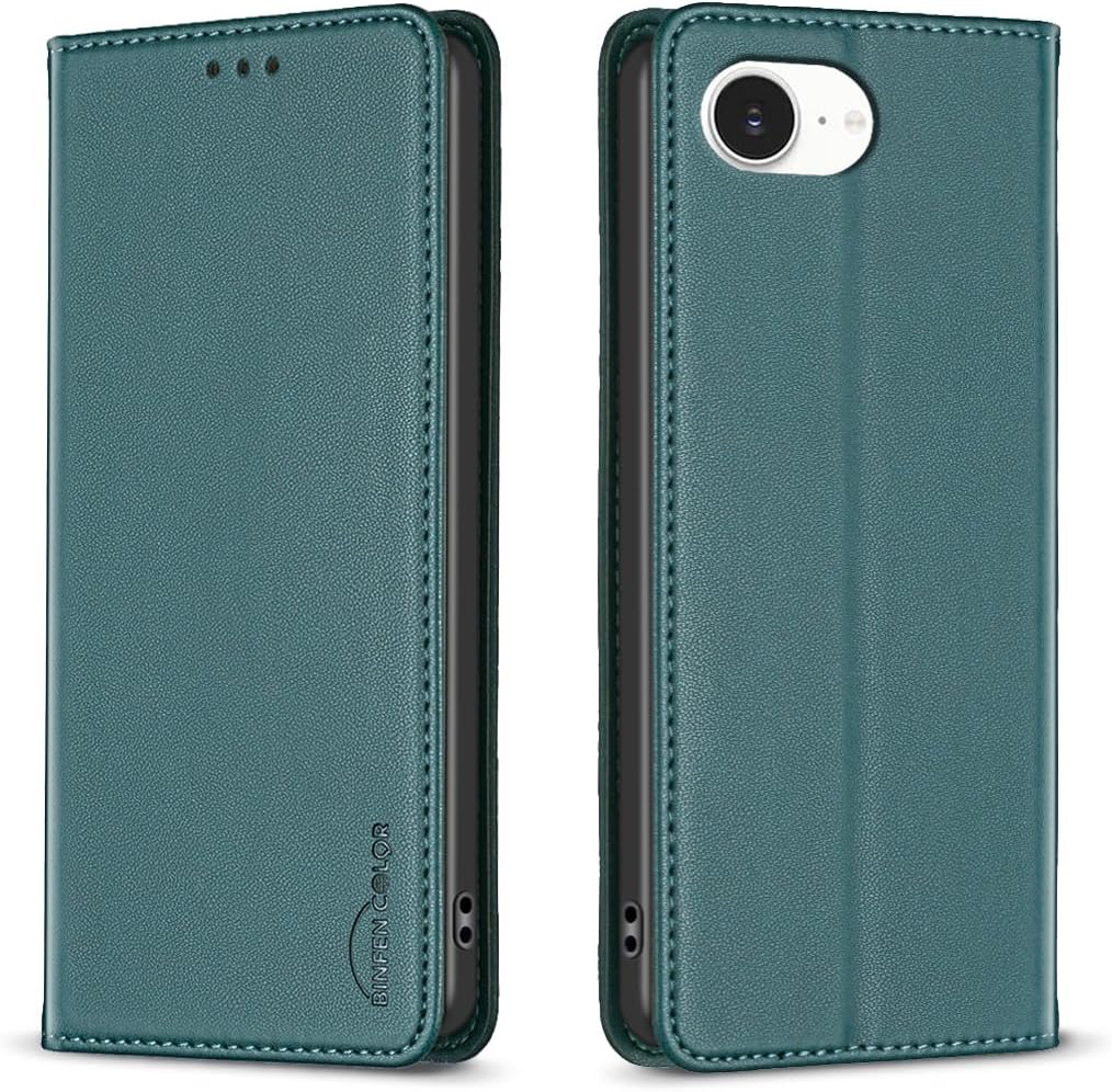 Leather Phone Case for iPhone 16E, Magnetic Leather Wallet Case, Flip Stand Shockproof Protection Gold
