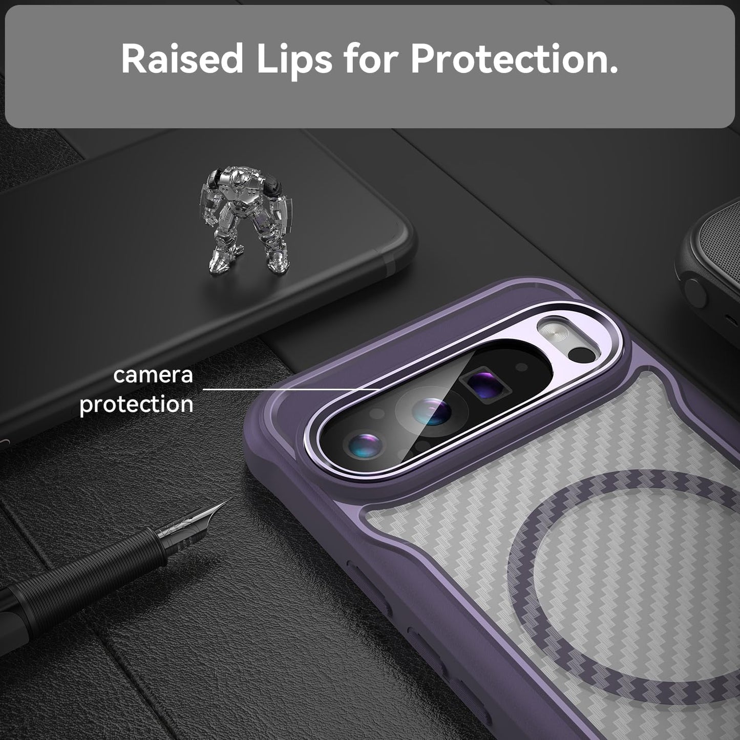 iTape Magnetic carbon fibre case for Google Pixel 9 Pro XL 5G, support wireless charging, carbon fibre shockproof slim case Green