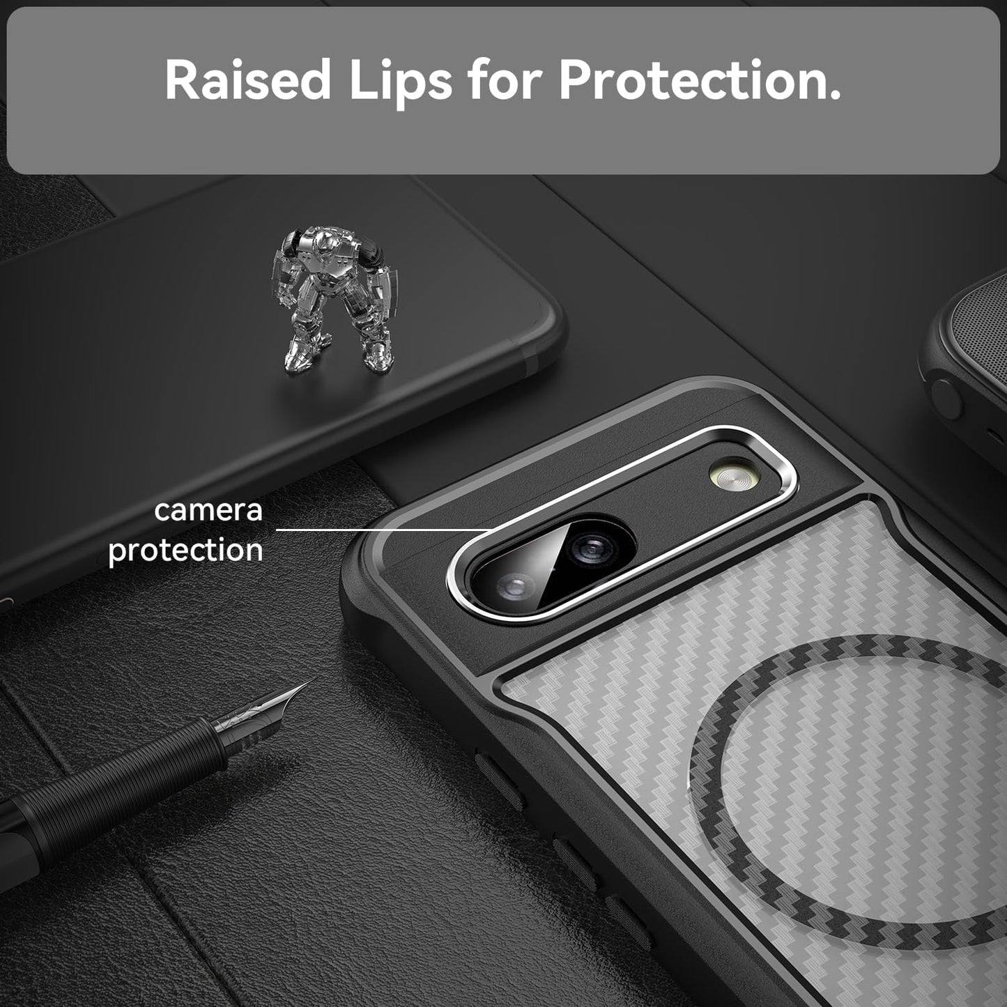 iTape Magnetic carbon fibre case forGoogle Pixel 8a, support wireless charging, carbon fibre shockproof slim case Black