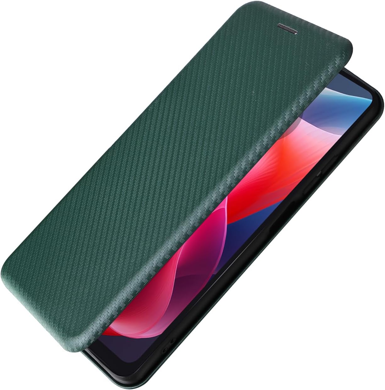 iTape Carbon fiber phone case for Motorola Moto G 04. Magnetic flip phone case, credit card slot, wallet case, shockproof and drop-proof Green