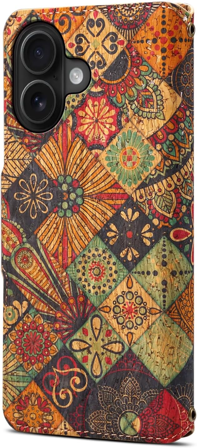 Retro Floral Pattern Phone Case for iPhone 16 Plus, Soft Touch Flip Stand Phone Case, Wallet Card Slot, Compatible with iPhone 16 Plus